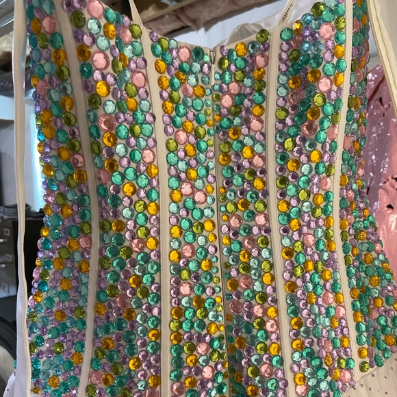 White with Multicolored Gems Prom Dress - Picture 2 of 4